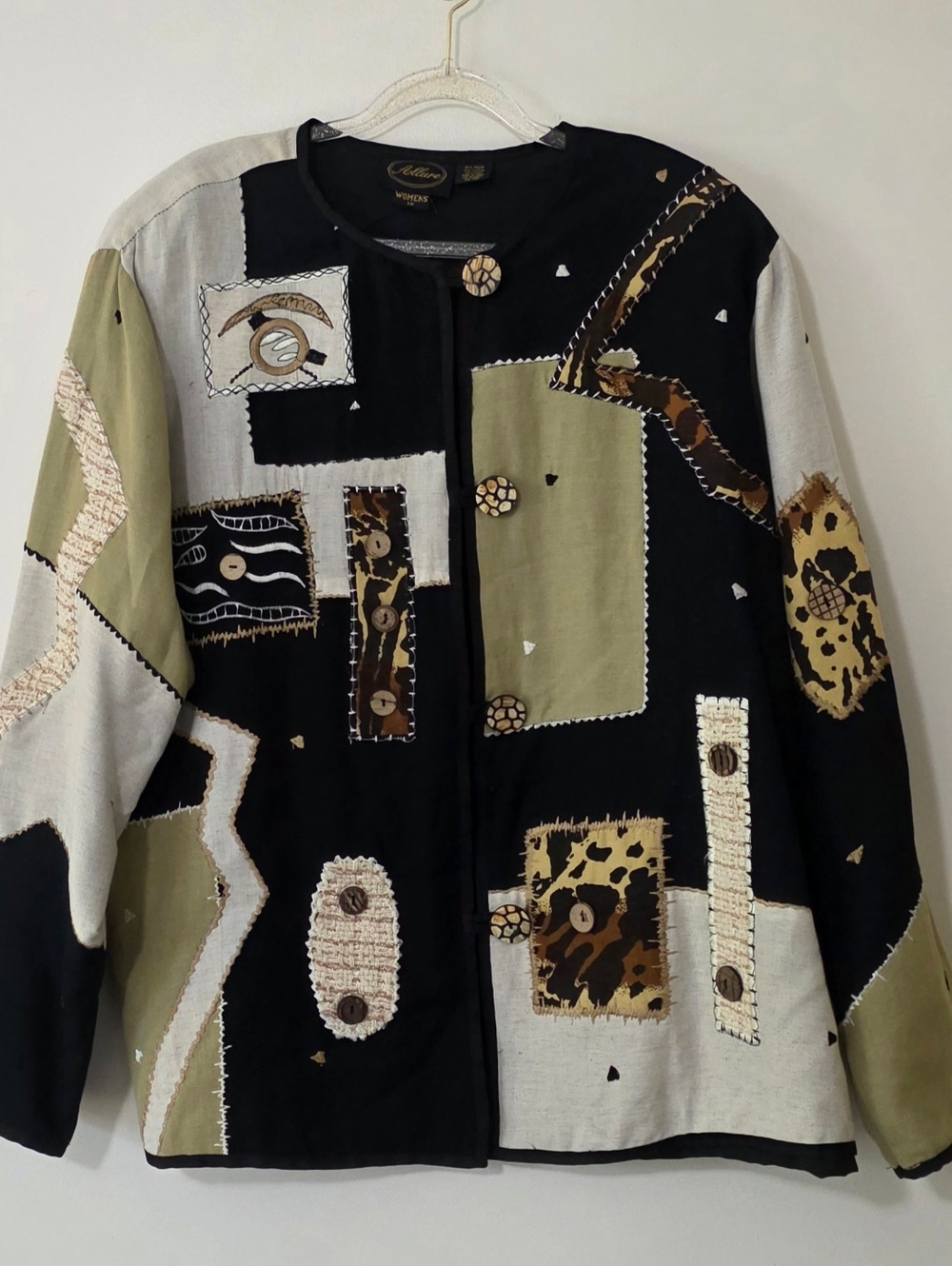 Vintage Allure Art To Wear Jacket Boho Patchwork Mixed Media Animal Print Sz 1X